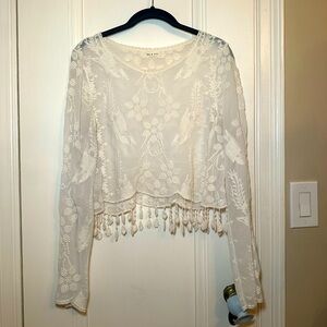 Beautiful shear lace top with fringe